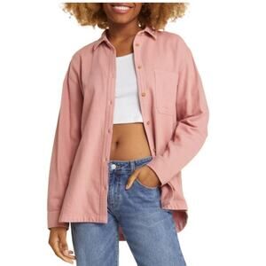 BP Nordstrom Womens Oversized Cotton Twill Shirt Size M Mauve Pink Long Sleeve